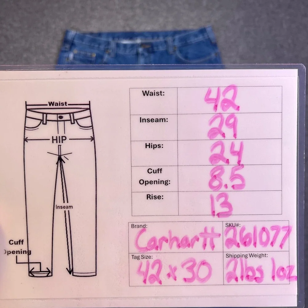 Carhartt Jeans Mens 42x29 Blue RelaxedWorkwear B480-DVB Straight Rugged Denim‎